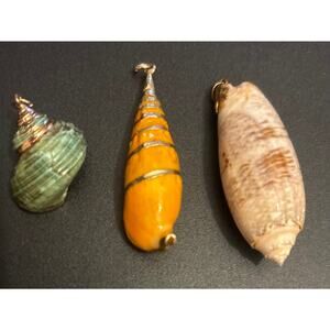 Vintage Sea Shell Pendant Charms Lot Beach Jewelry Orange Green
